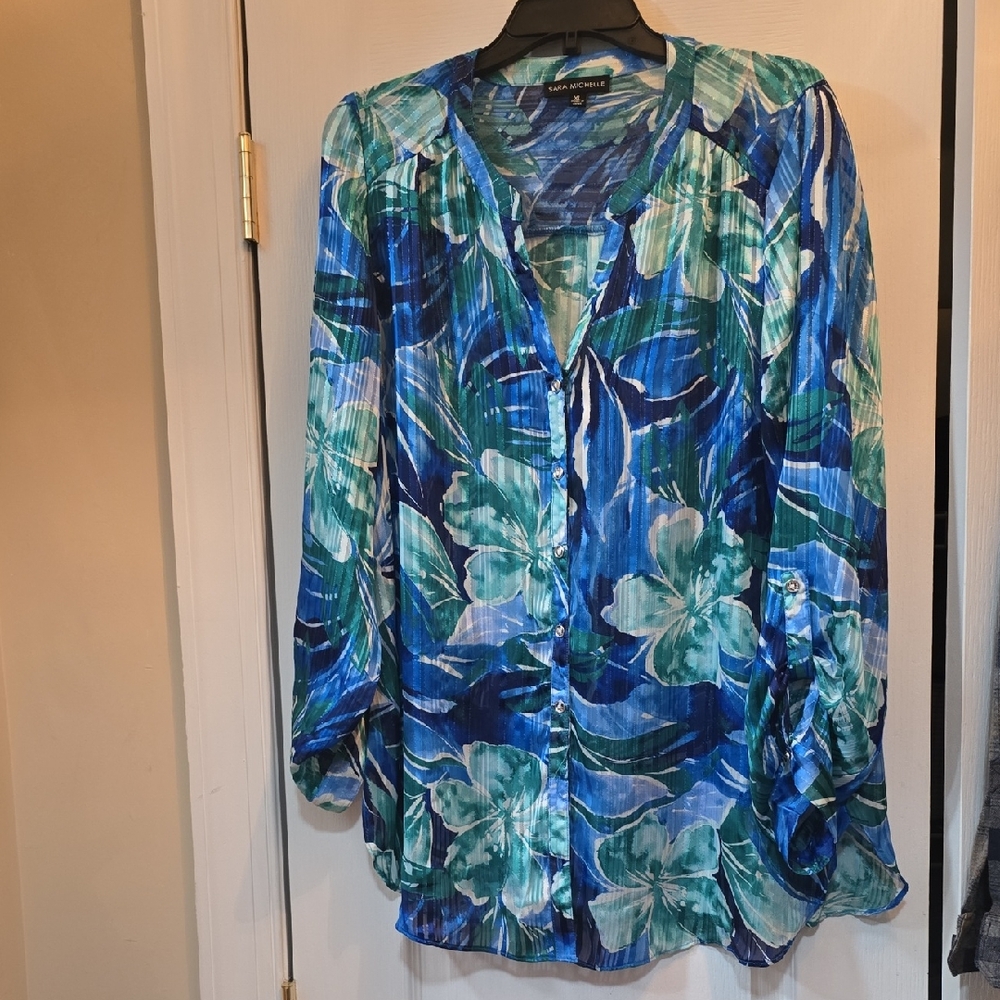 Blue and Green Floral Blouse